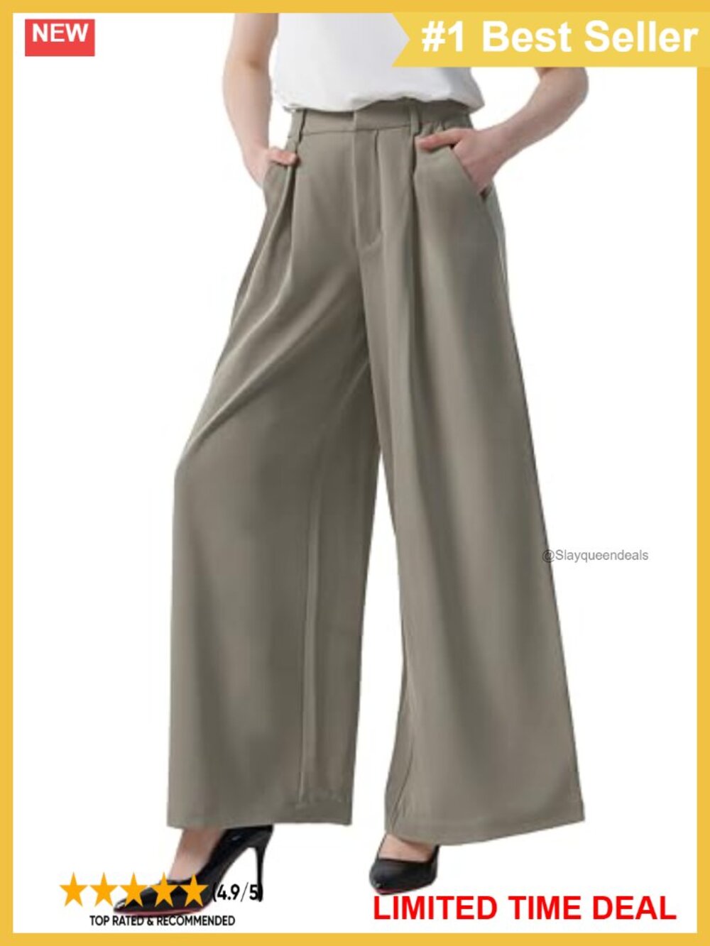 High Waist Wide Leg Palazzo Trousers Pleated Loose Casual Pants